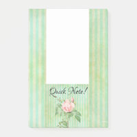 Post-it Notes Vert Rayure Floral Rose Rose