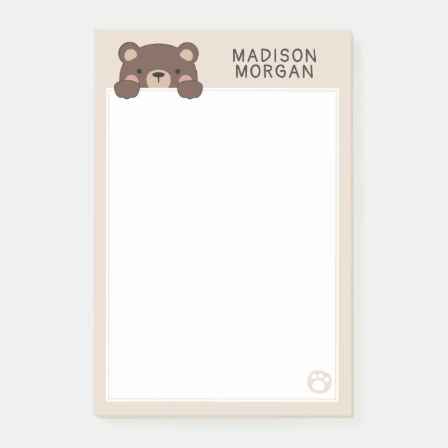 Post-it® Nounours Mignon Ours & Pattes Ajoutez Votre Nom (Devant)