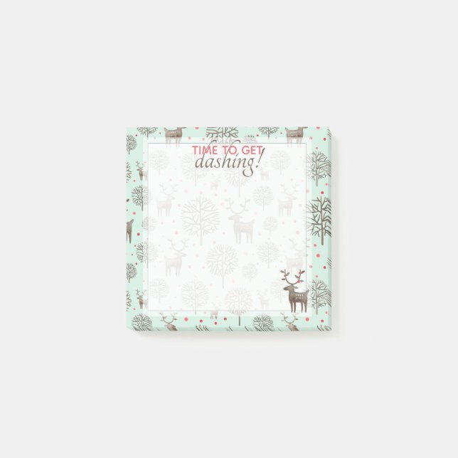 Post-it® Obtenir Dashing Woodland Reindeer Motif | Vert mar (Devant)