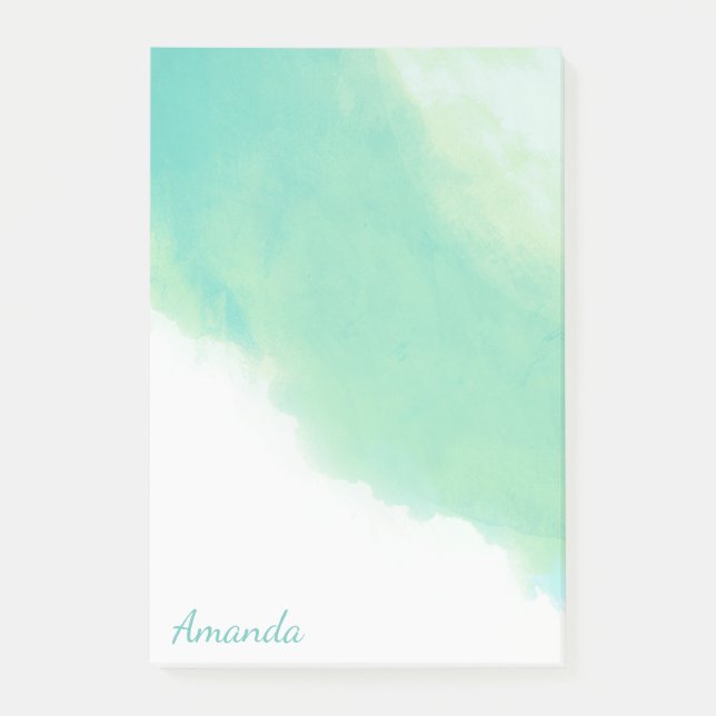 Post-it® Océan Aqua Blue Aquarelle Abstraite avec Monogramm (Devant)