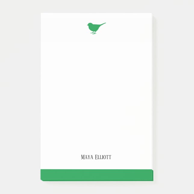 Post-it® Oiseau blanc et vert brillant avec bordure, nom (Devant)