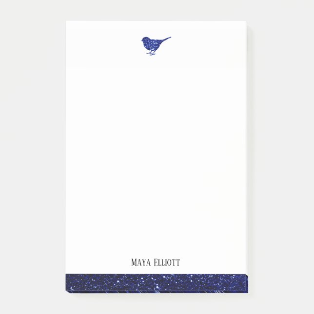 Post-it® Oiseau de Parties scintillant blanc et bleu avec b (Devant)