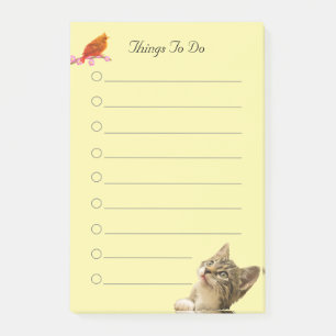 Post-it® Oiseau et chat sur les choses à faire en jaune