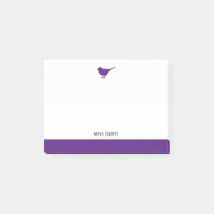 Post-it® Oiseau pourpre et bordure en blanc avec nom