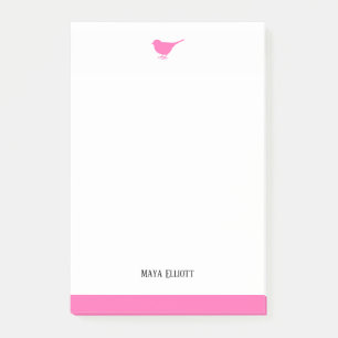 Post-it® Oiseau rose vif et blanc avec bordure, nom