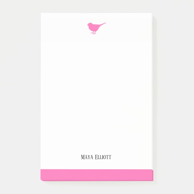 Post-it® Oiseau rose vif et blanc avec bordure, nom (Devant)