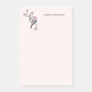 Post-it® Oiseaux roses et noirs sur une branche d'arbre