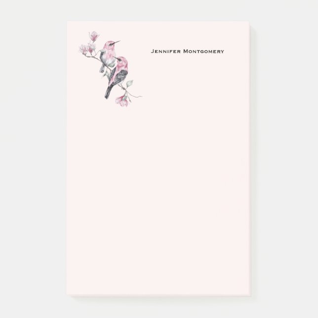 Post-it® Oiseaux roses et noirs sur une branche d'arbre (Devant)