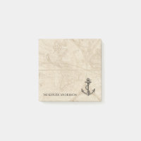 Old World Map Ancre nautique Ajouter le nom 3x3