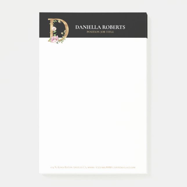 Post-it® Or et fleurs en lettres Monogramme D (Devant)