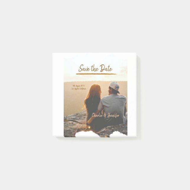 Post-it® orange boho enregistrer la date moderne photo nom  (Devant)
