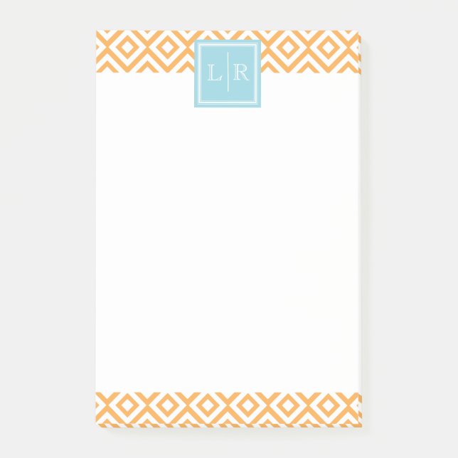Post-it® Orange Diamonds Motif et Monogramme (Devant)