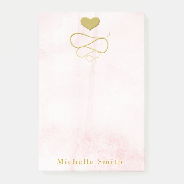 Post-it® Ornament Gold Heart rose pâle Personnalisé (Devant)
