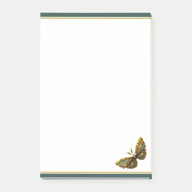 Post-it® Ornate Gold & Turquoise Butterfly 4"x6" (Devant)