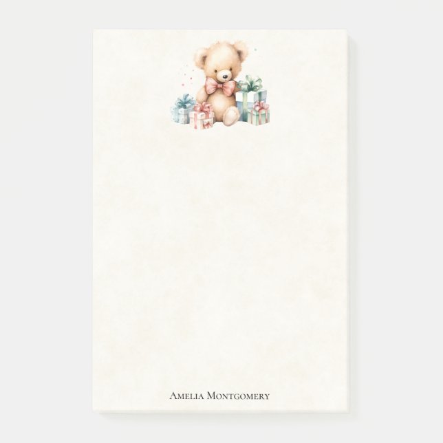 Post-it® Ours en peluche mignonne avec cadeaux de Noël (Devant)