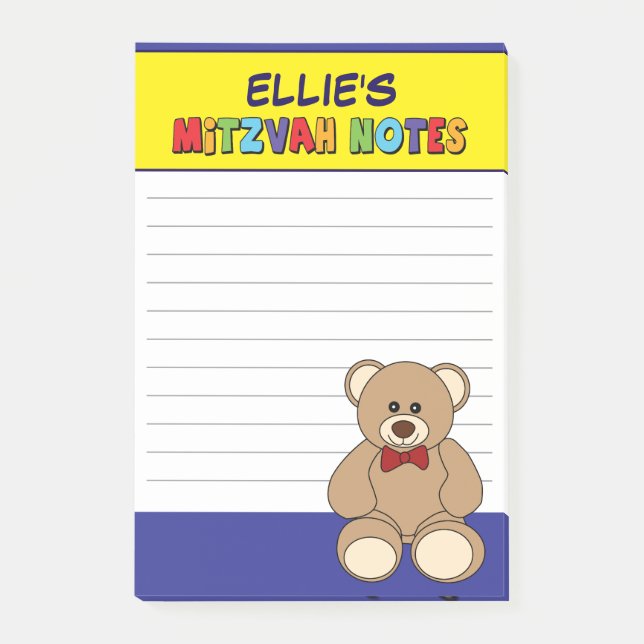 Post-it® Ours en peluche personnalisé Mitzvah - Jaune Bleu (Devant)