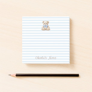 Post-it® Ours en peluche & rayures bleues Nom personnalisé