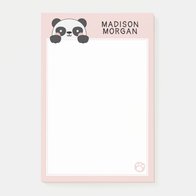 Post-it® Ours en peluche rose Panda mignon & empreintes ave (Devant)