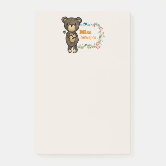 Post-it® Ours mignon, Fleur Jaune & Fer Florale Personnalis (Devant)