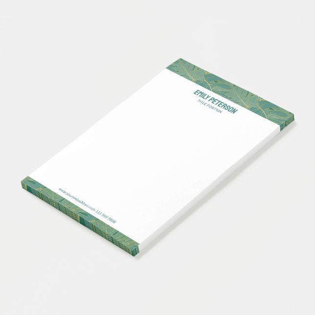 Post-it® Palmier tropical vert et or motif feuille (Incliné)