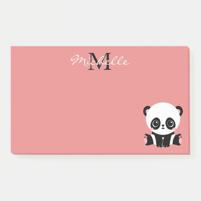 Post-it® Panda à assise mignonne Monogramme Saumon personna (Devant)