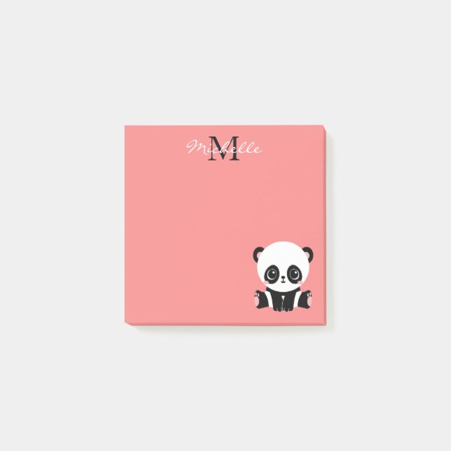Post-it® Panda à assise mignonne Monogramme Saumon personna (Devant)
