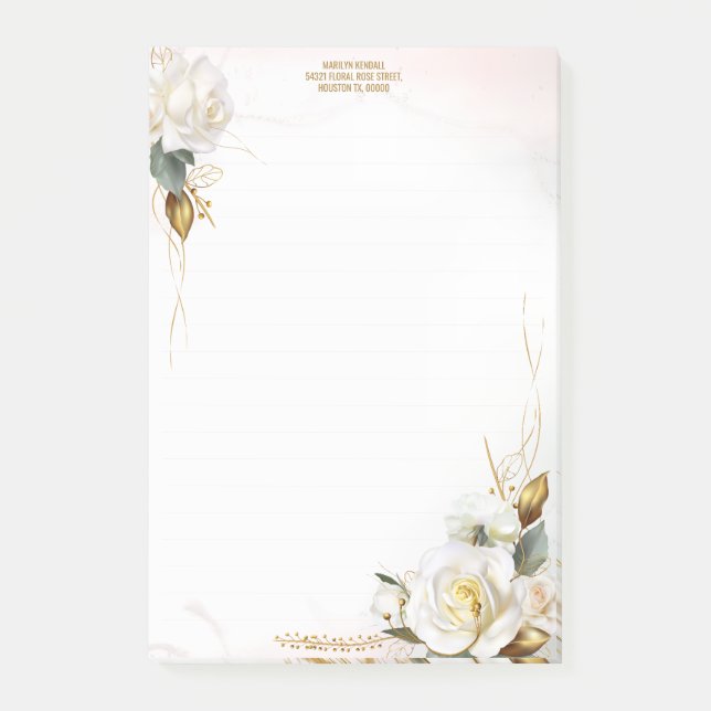 Post-it® Papeterie florale romantique Rose blanche (Devant)