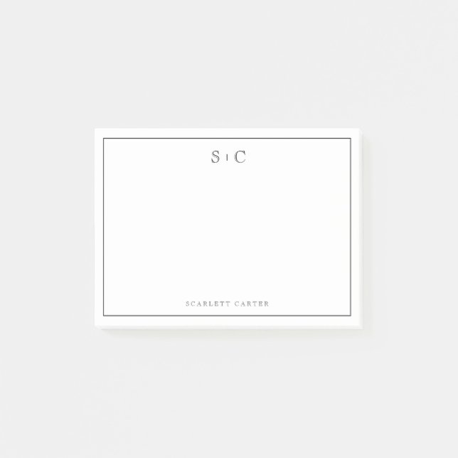 Post-it® Papeterie simple moderne avec initiales et bordure (Devant)