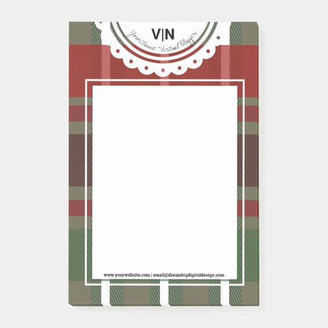Post-it® Papier à lettres Noël carreaux vert rouge personna (Devant)