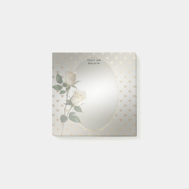 Post-it® Papier notes Roses Blanches Coeurs Dorés (Devant)