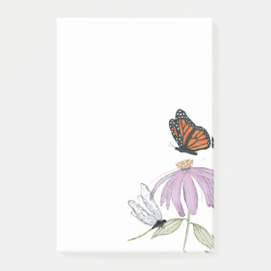 Post-it® Papillon élégant et fleurs violettes Élégant blanc