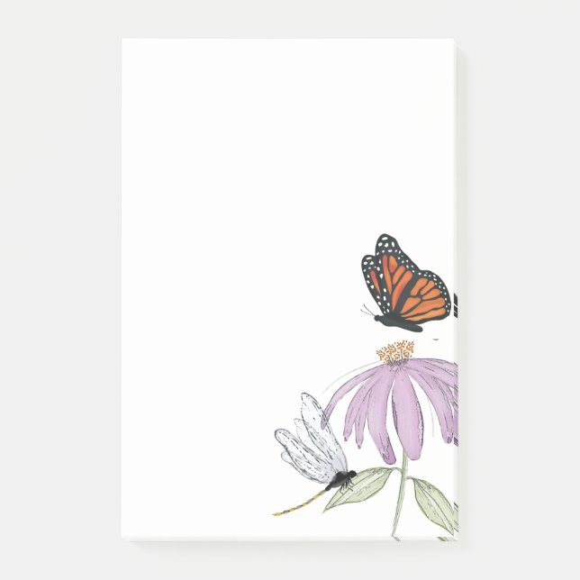 Post-it® Papillon élégant et fleurs violettes Élégant blanc (Devant)