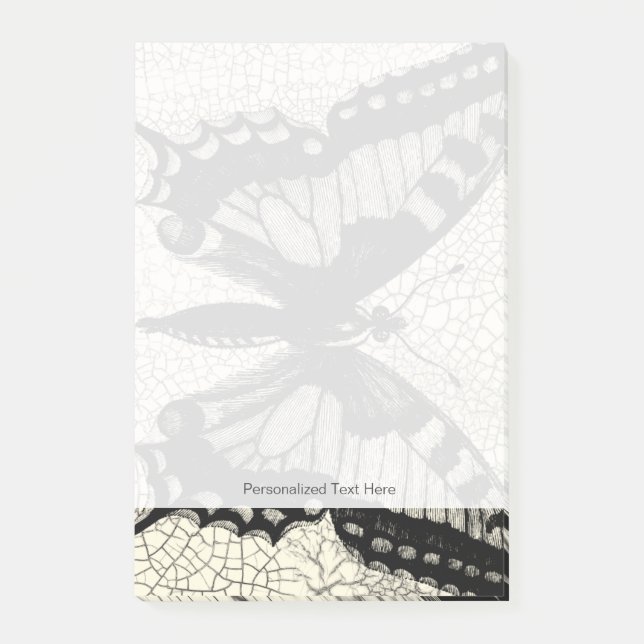 Post-it® Papillon noir et blanc sur Arrière - plan fissuré (Devant)
