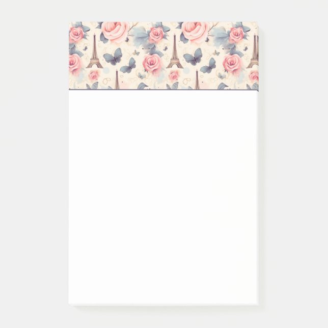 Post-it® Papillon Tour Eiffel et Motif Rose (Devant)