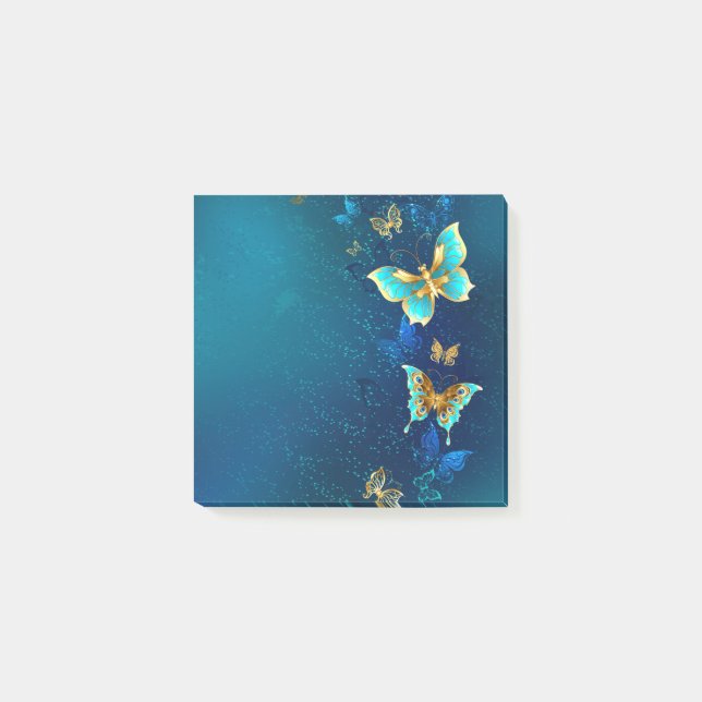 Post-it® Papillons d'or sur un Arrière - plan bleu (Devant)