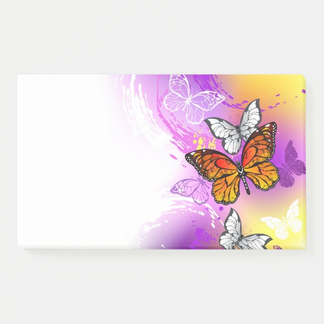 Post-it® Papillons Monarque sur Arrière - plan pourpre (Devant)