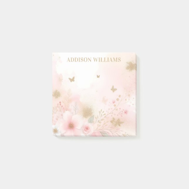 Post-it® Parties scintillant d'or Papillon rose Fleurs pers (Devant)