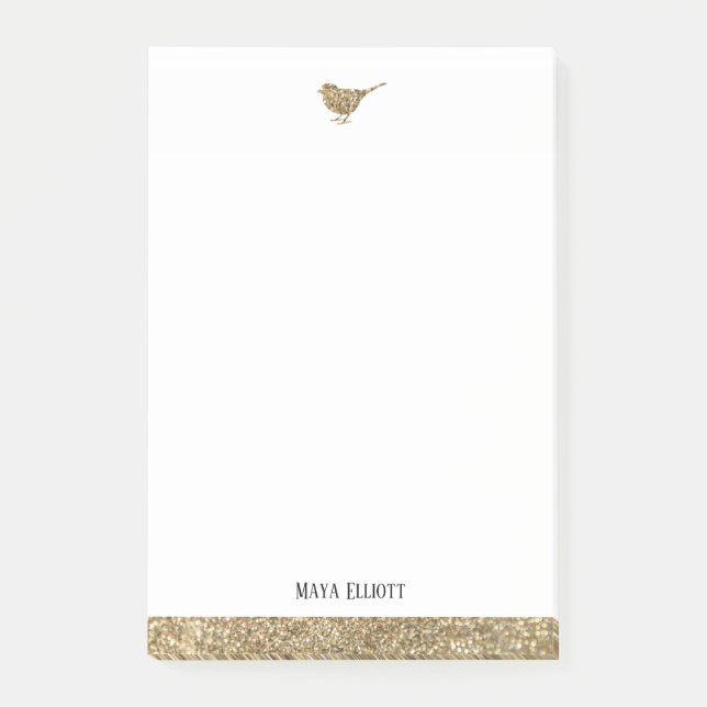 Post-it® Parties scintillant Faux Blanc & Or Oiseau & Bordu (Devant)