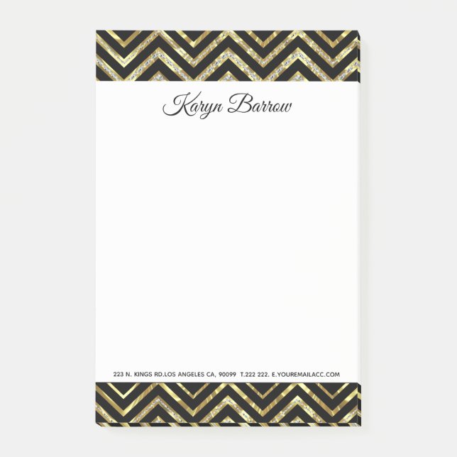 Post-it® Parties scintillant Or Et Noir Chevron (Devant)