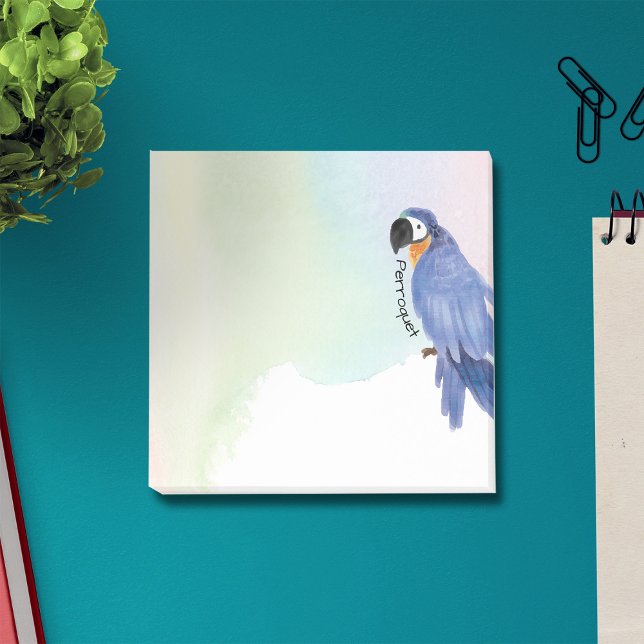 Post-it® Pastel Blue & Gold Macaw Aquarelle Parrot + Nom (Créateur téléchargé)