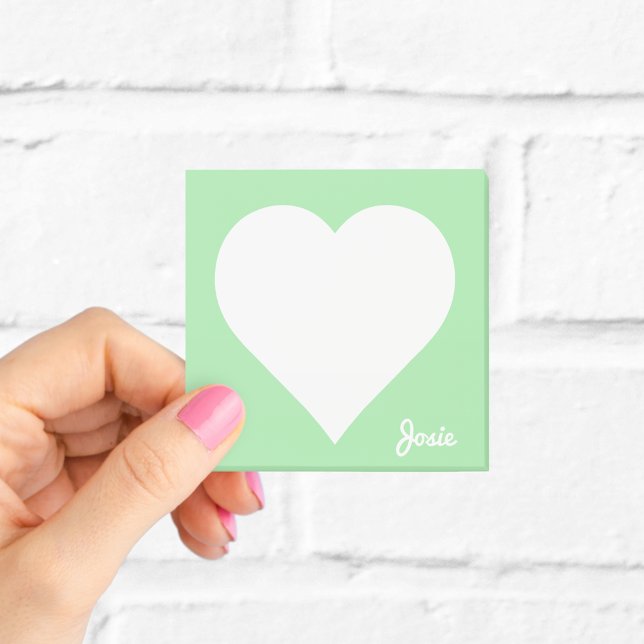 Post-it® Pastel Green Heart Stick Notes avec nom (Créateur téléchargé)