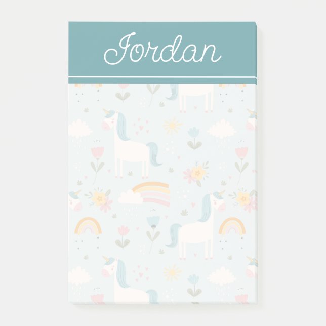 Post-it® Pastel mignon Rainbow Unicorn Motif (Devant)