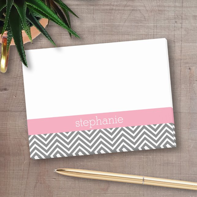 Post-it® Pastel Pink et Grey Chevrons Nom personnalisé (Personalized Post-It Notes - add name or other text)