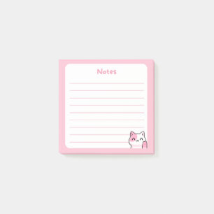 Post-it® Pastel Pink Kawaii Chibi Kitty Waving Chat Bonjour