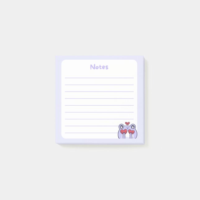 Post-it® Pastel Purple Kawaii Chibi Frog Holding Coeurs (Devant)
