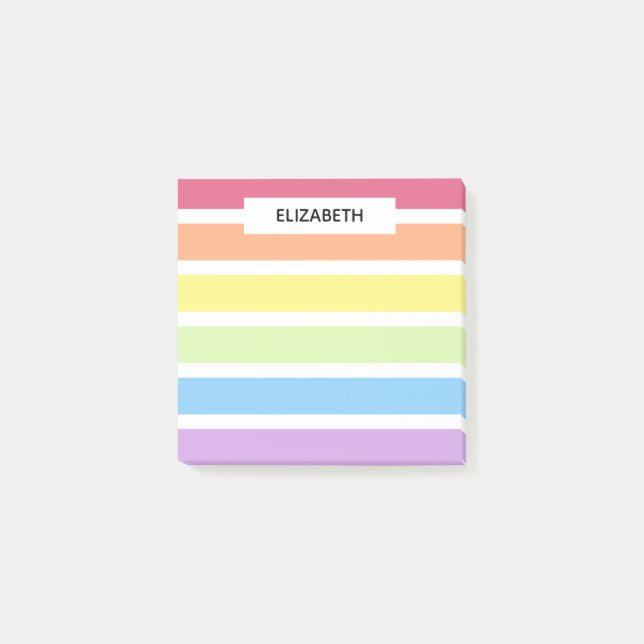 Post-it® Pastel Rainbow Stripes Nom | Personnaliser (Devant)