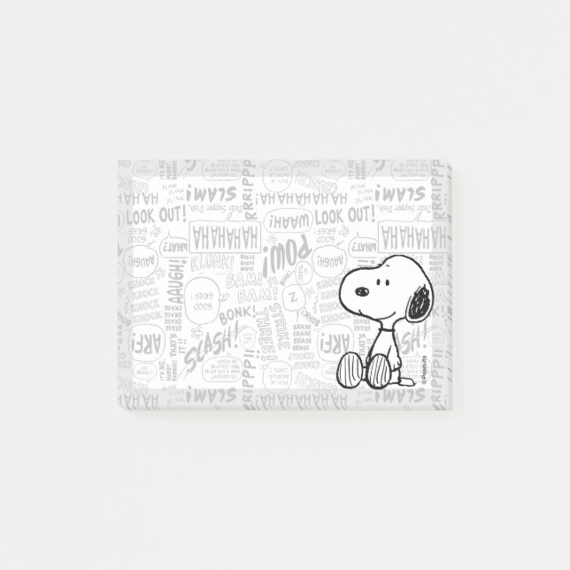 Post-it® PEANUTS | Snoopy on Black White Comics (Devant)