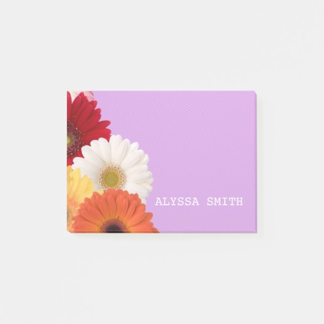 Post-it® Personalisé violet avec fleurs marguerites (Devant)