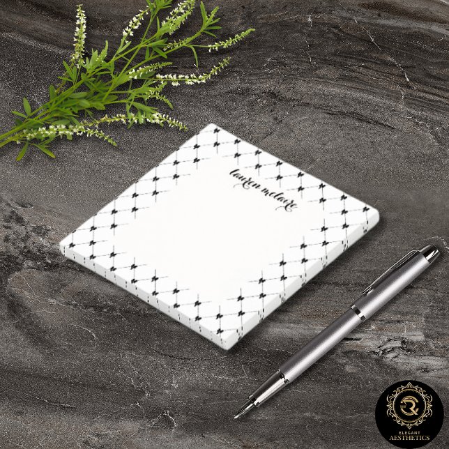 Post-it® Personalized White & Black Bow Script (Créateur téléchargé)