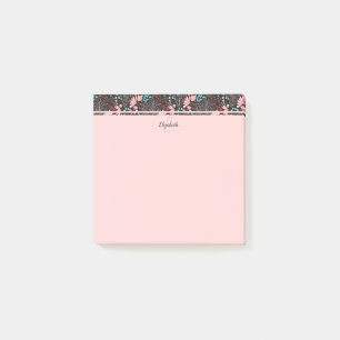 Post-it® Personnalisé rose et Turquoise floral foncé